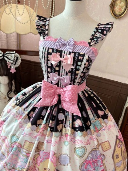 Charcoal Lace Bear-Print JSK with Bow Accents - Sweet Dream Shop
