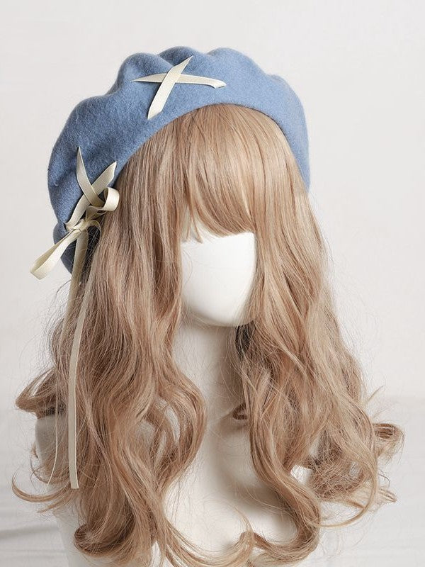Color 11 Options Crossed Beret Accents with Tassel and Adorned – Ribbon
