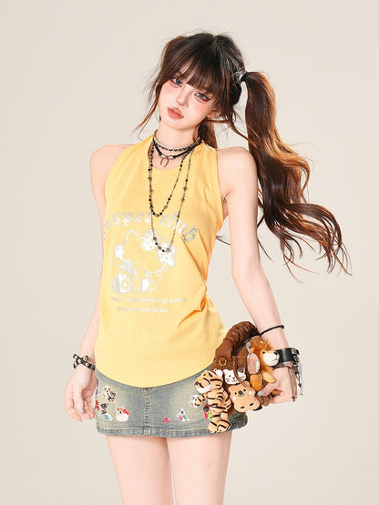 Jeansrock Bodycon Mini Adorable Puppy Print Blau