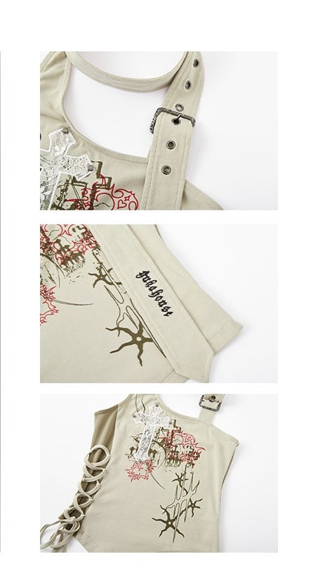 Aprikosenfarbenes Neckholder-Top mit Kreuzapplikation