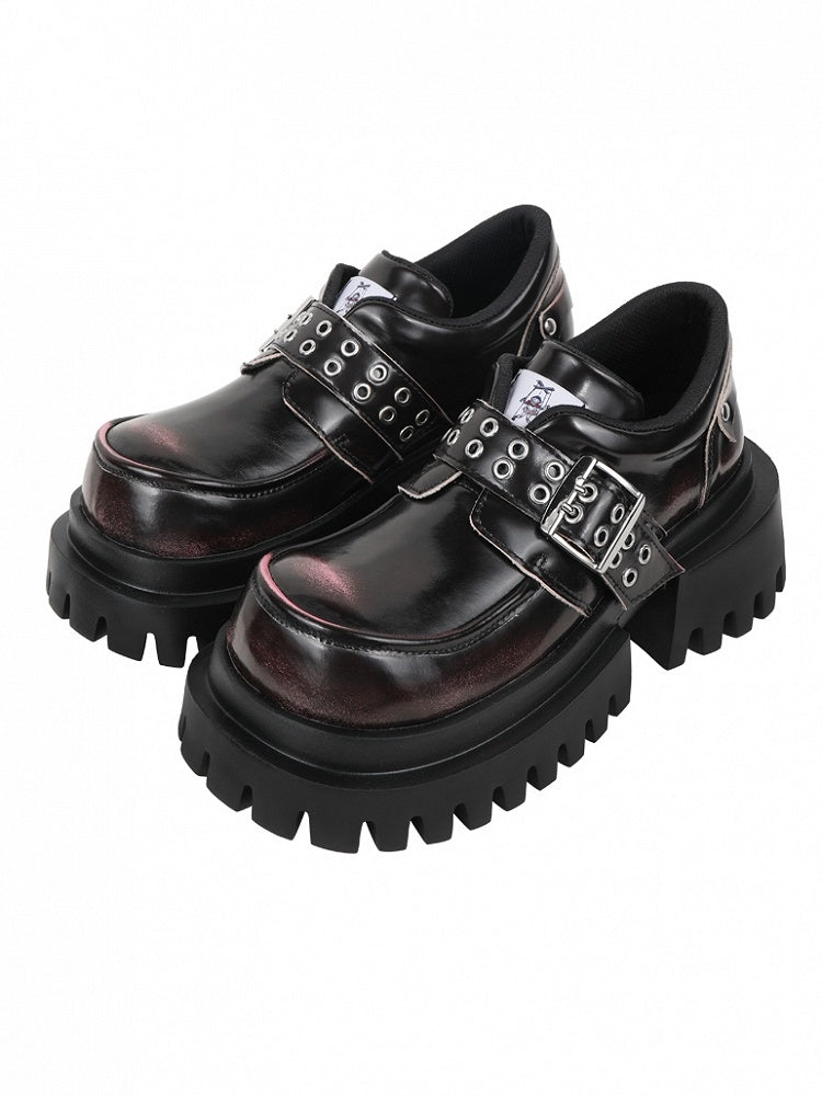 Punk Accents Heel Shoes - Black Block Buckle High Platform