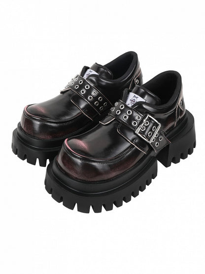 Punk Accents Heel Shoes - Black Block Buckle High Platform