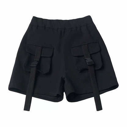 Black 3D Cargo Utility Pocket Shorts - PINK SAVIOR