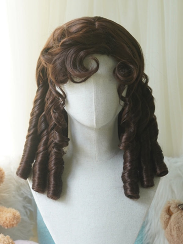 Schwarz/Hellblond/Rosa/Dunkelbraun/Blonde Perücke über der Brust mit römischem lockigem Pony