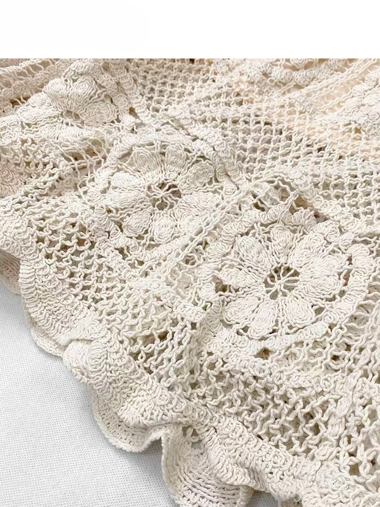 花柄ドレス ホワイト アシンメトリー イエロー ベージュ ホリデーセット - 透け感のある刺繍 + スカート裾