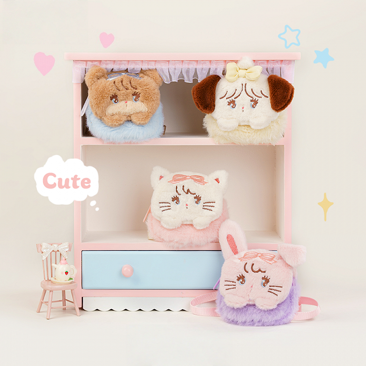 Cute Chain White Purse Coin Pink Plushie Key Kitty-shaped