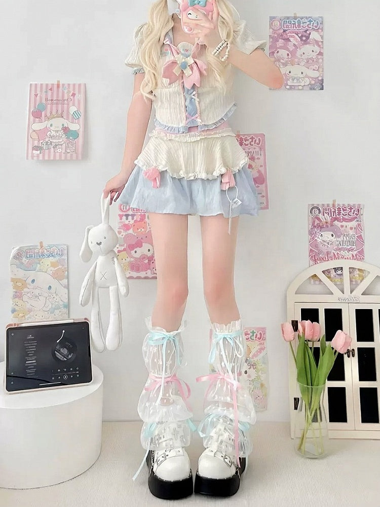 Sheer Leg Bow Ribbon Mesh Warmers