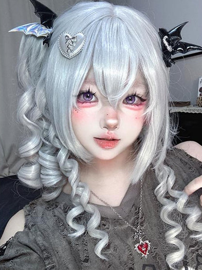 Curly Wigs Claw Roman With Ponytails Two Grey + Short Bangs