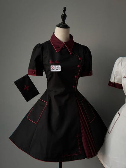 Schwarzes und rotes Halloween-Kostüm für Krankenschwestern, Lolita-Kleid, komplettes Set