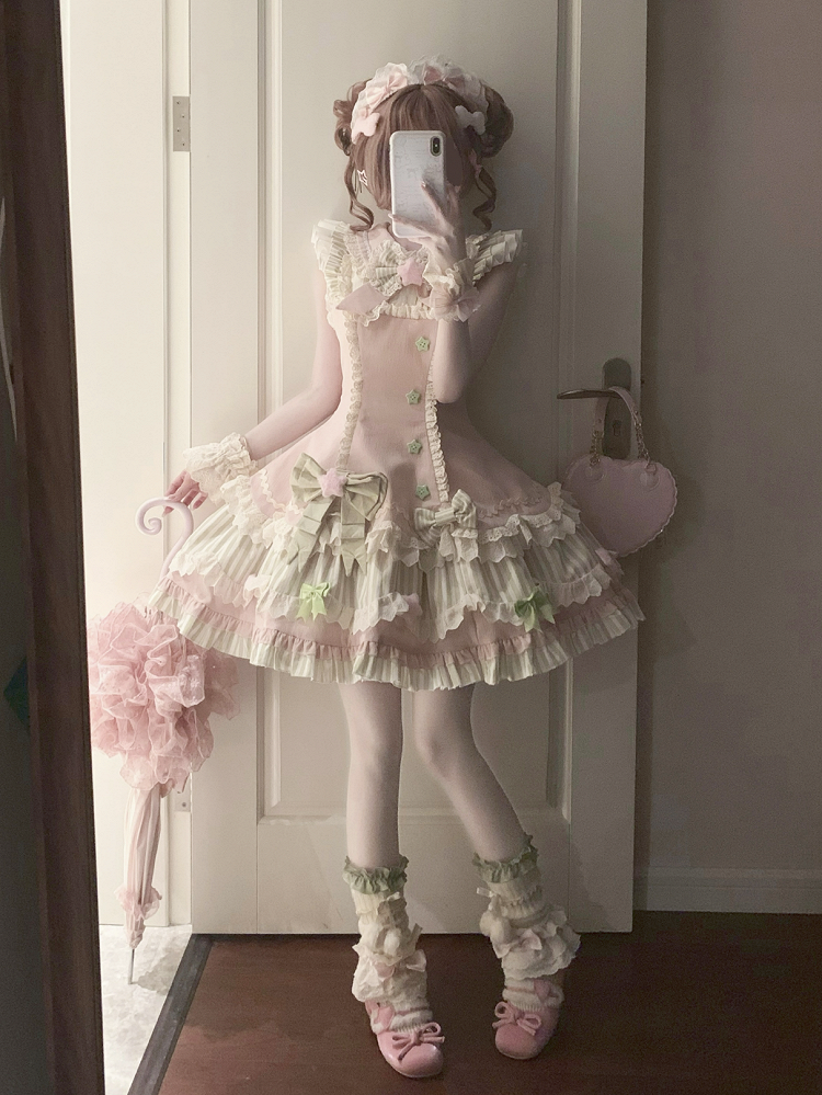 JSK rose et vert avec motifs étoiles et nœuds