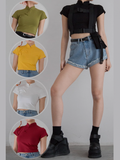 Frog T-Shirt Crop Cheongsam Available Colors Buttons 5 Mandarin Style in with Collar -