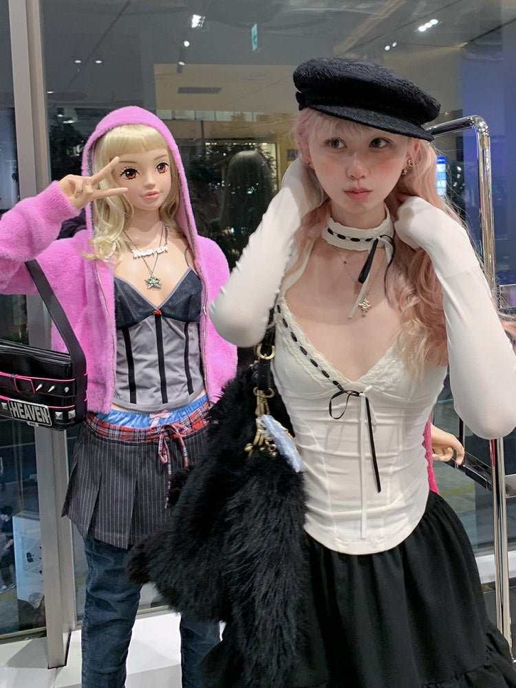 Black Ruffle with Tiered Trim - Length Skirt Knee