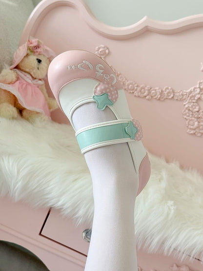 Indoor Appliques with Strawberry Sweet Shoes Lolita Round-Toe Pink