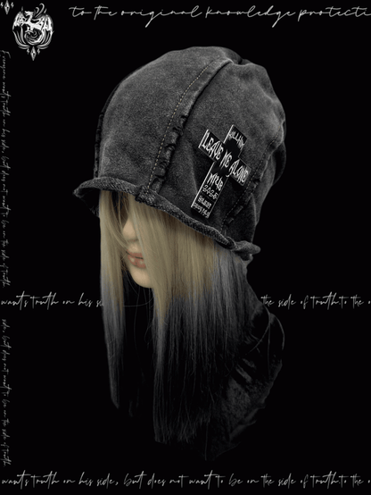 Y2K Rolled Hem Hat Rock Accent Punk Cross Black/Blue