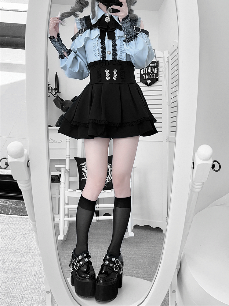 Style Blouse: Heart Blue Landmine Water Front Button