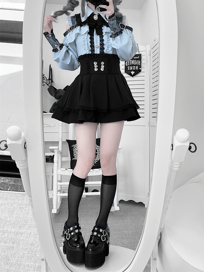 Style Blouse: Heart Blue Landmine Water Front Button