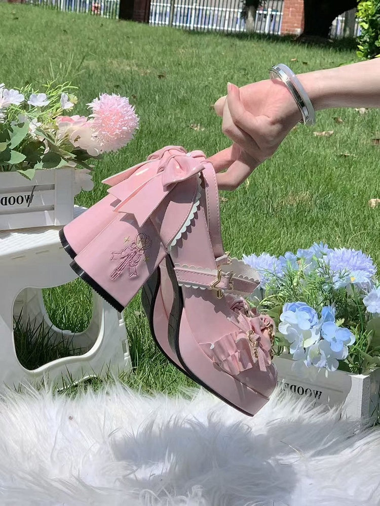 Star Hime Mary with Key Lolita Bow Shoes Fastener Decor Pink Top Jane