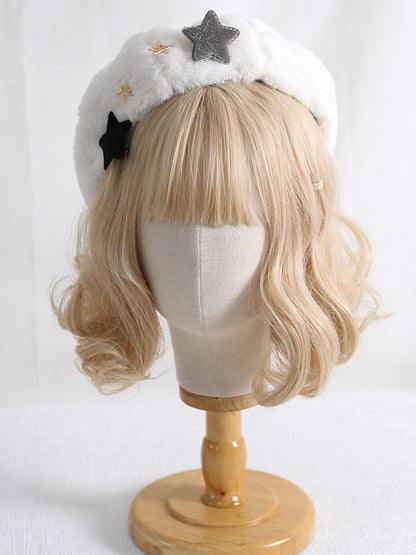 Plush Decorations with White Lolita Gray Cute Star Beret Black