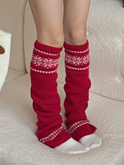Beige Snowflake Knitted Leg Warmers
