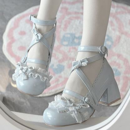 Lolita Mary Jane Mid Heel Shoes – Sweet Original Lolita Floral Bell Pumps
