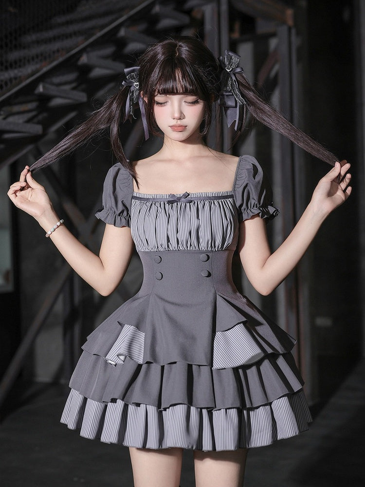 Black/Gray Bow Hairclip with Heart Rhinestone - With PUJI