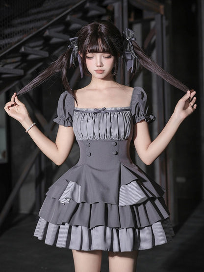 Black/Gray Bow Hairclip with Heart Rhinestone - With PUJI