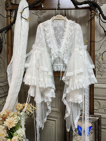 White Chinoiserie Lolita Floral Lace Top for Layering - Flower Banquet