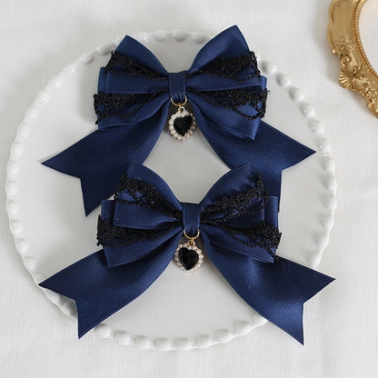 of Pair Lace Bowknot Charm A with Decorations Heart Colors Black 9 Hairclips