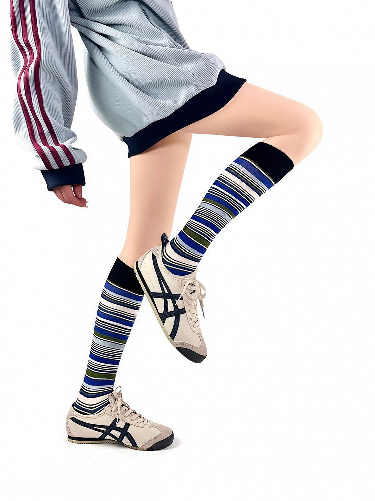 Block Calf Design Pattern Colors 5 Socks Striped Color