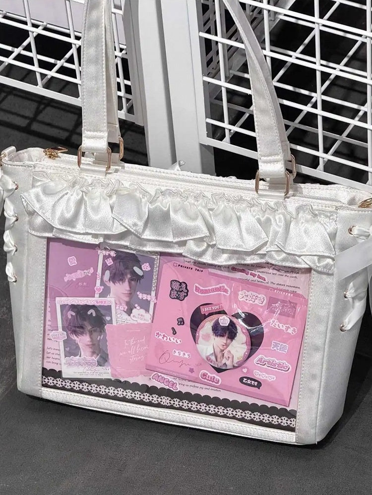 Halter Schleife Tasche Satin Karte Rüschen Weiß Riemen Borte Ita Mit Selbst-krawatte