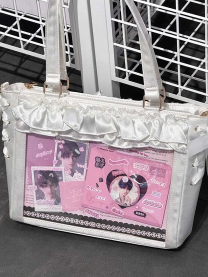 Halter Schleife Tasche Satin Karte Rüschen Weiß Riemen Borte Ita Mit Selbst-krawatte