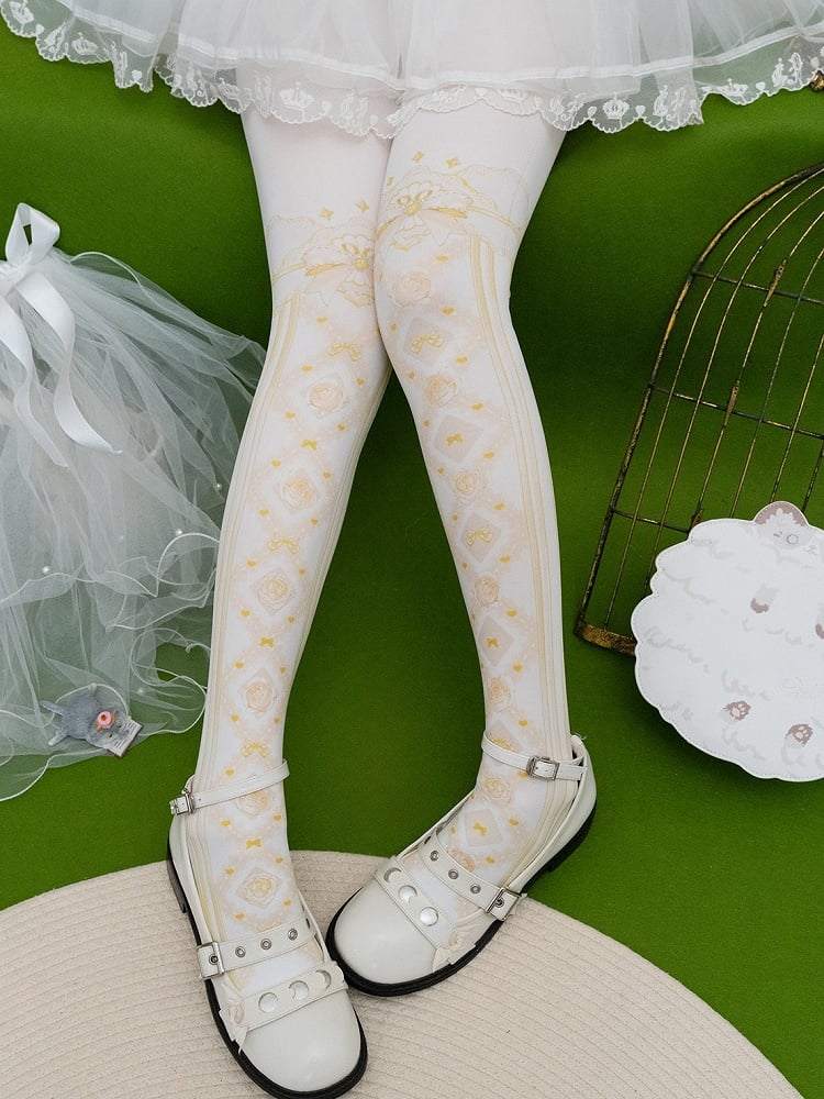 プリントタイツ 花柄＆レッド/ピンク/ブルー/ブラック/イエロー 蝶結び