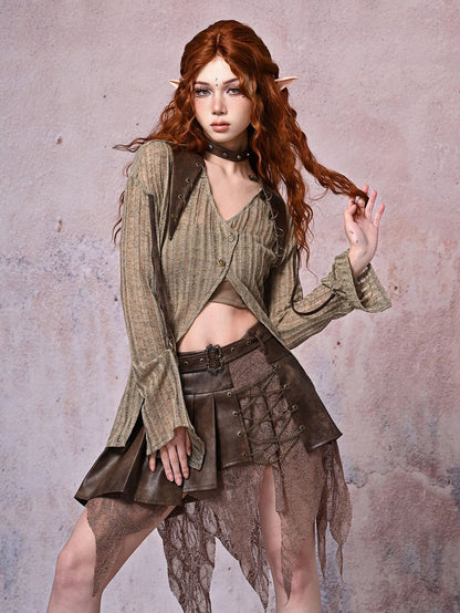 Wasteland Light Top Knit V-neck Punk Fit Coffee Slim