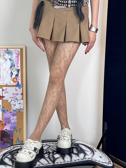 Y2K Hollow-out Design Brown/Black Tights