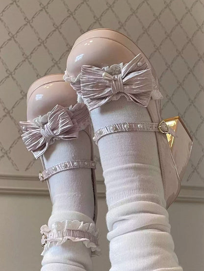 Nude Lolita Spitze - Besatz Pink Süße High Block Heels