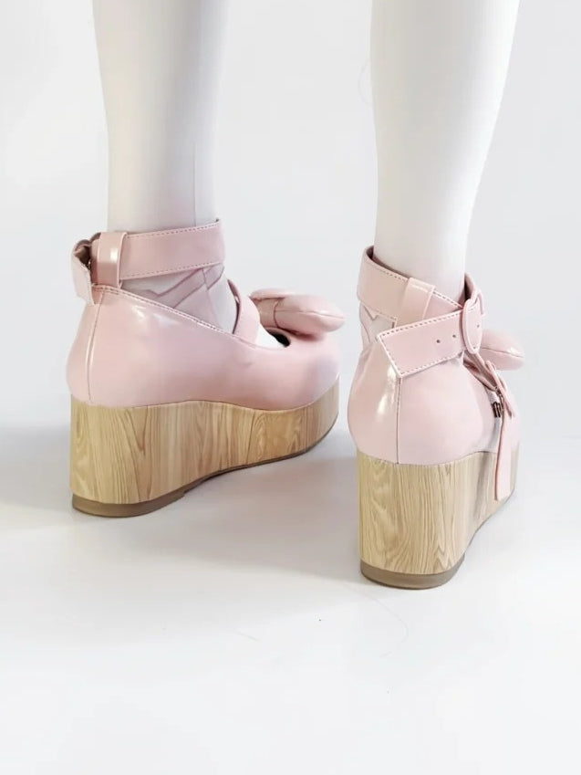 Plateau - Schuhe mit Schnallen und Schleife PU Sweet Heart Baby Pink