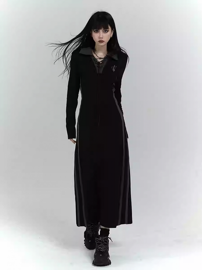 Gothic Black Dress with Lace-up Detail at Front