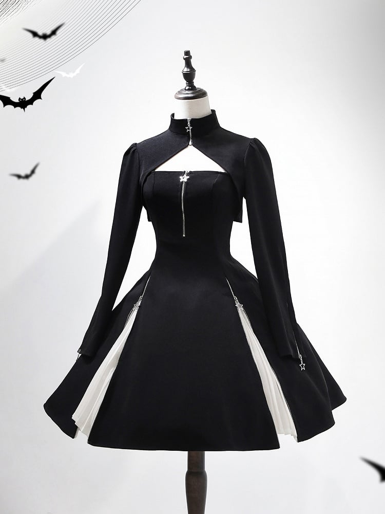 + JSK Sleeves Top Slim Black Cropped Long Lolita Dress Fit Gothic Waist