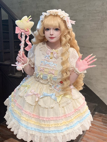 Pink Ruffle Blue Hairband Lolita Bow Accents