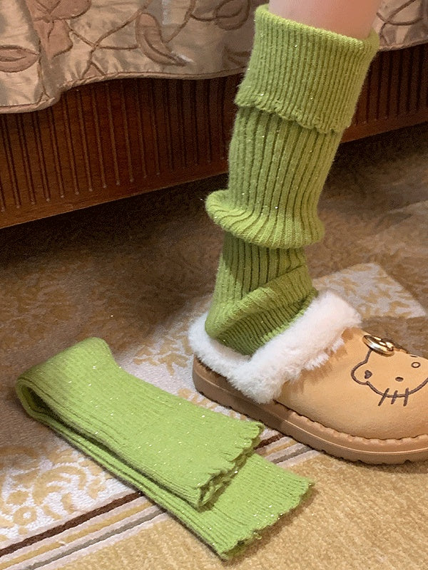 ビーズ付きフリル袖口ニットレッグウォーマー