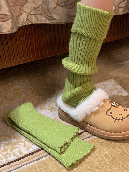 ビーズ付きフリル袖口ニットレッグウォーマー