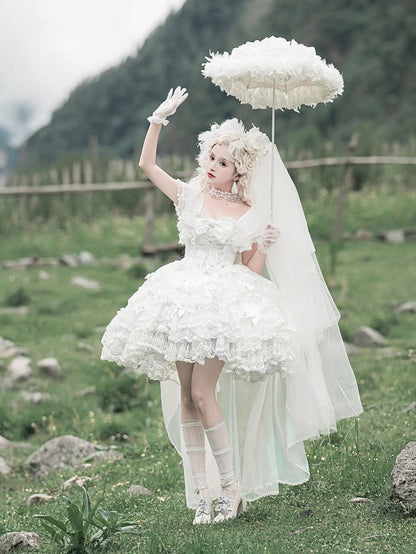 Pattern Layered Bow Lolita Accents White Musical Note Dress Lace and with