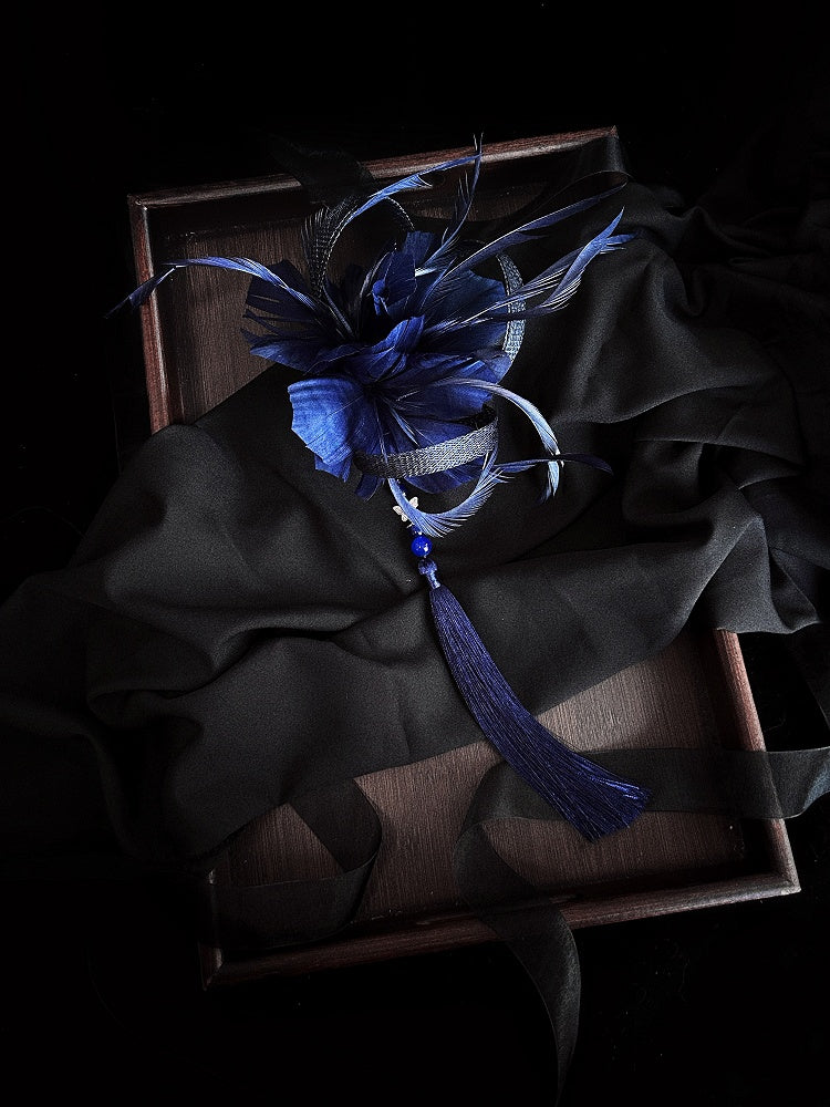 Red / Dark Blue Feather Floral Hairclip