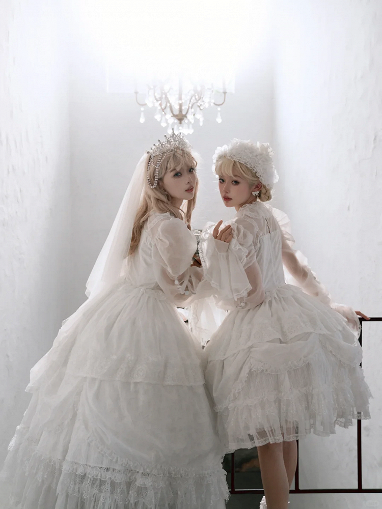 White Basque Waist Shiro Dress Drawstring Skirt Hanayome Lolita Long Sleeves One Piece