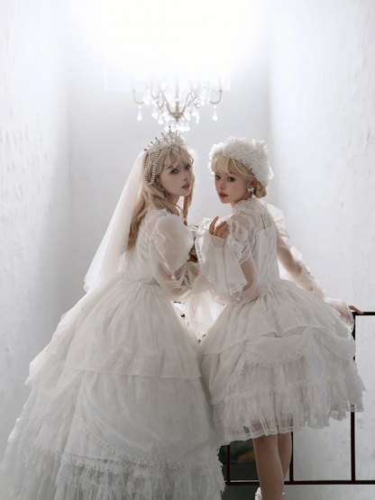 White Basque Waist Shiro Dress Drawstring Skirt Hanayome Lolita Long Sleeves One Piece