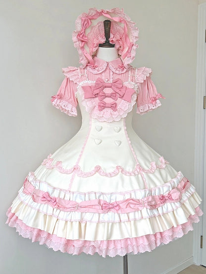 Pink Yellow Sweet Hemline Bows Ruffle Decorated Old Layered and