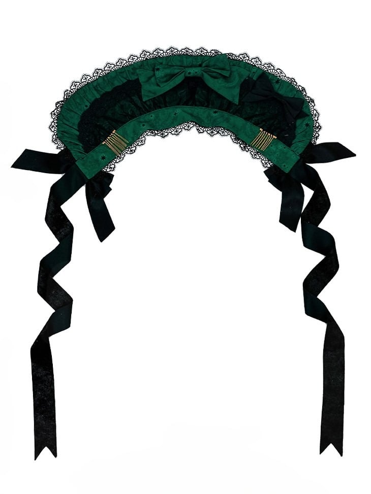 Lolita with Gothic Bows Bonnet Lace Blue/Purple/Green/Red and Trim