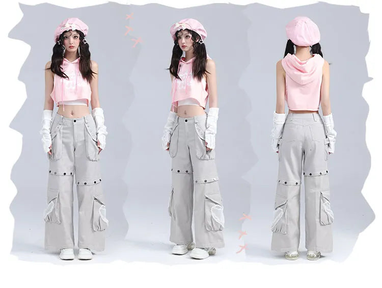 Abnehmbare Jeans-Nieten Cargo Grau Sternförmige Taschen