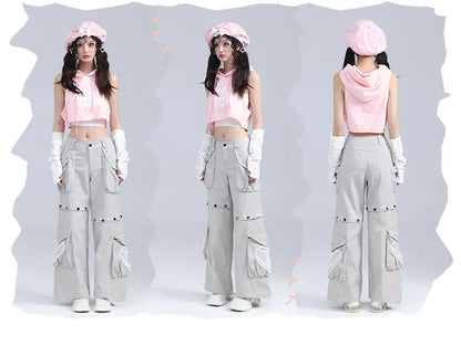 Abnehmbare Jeans-Nieten Cargo Grau Sternförmige Taschen