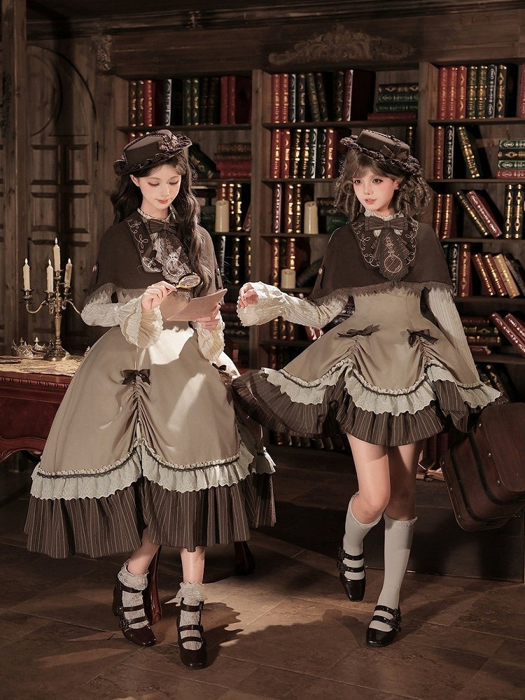 Vintage Brown Lolita Cape with Embroidered Details - With PUJI